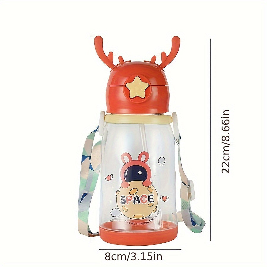 Charming 600ml Kids' Water Bottle Shaped Like Antlers with Straw - Spacious, Sturdy & Eco-Friendly, Great for Both Boys & Girls, Comes with Convenient Carry Strap - Fantastic Gift for Birthdays or Holidays