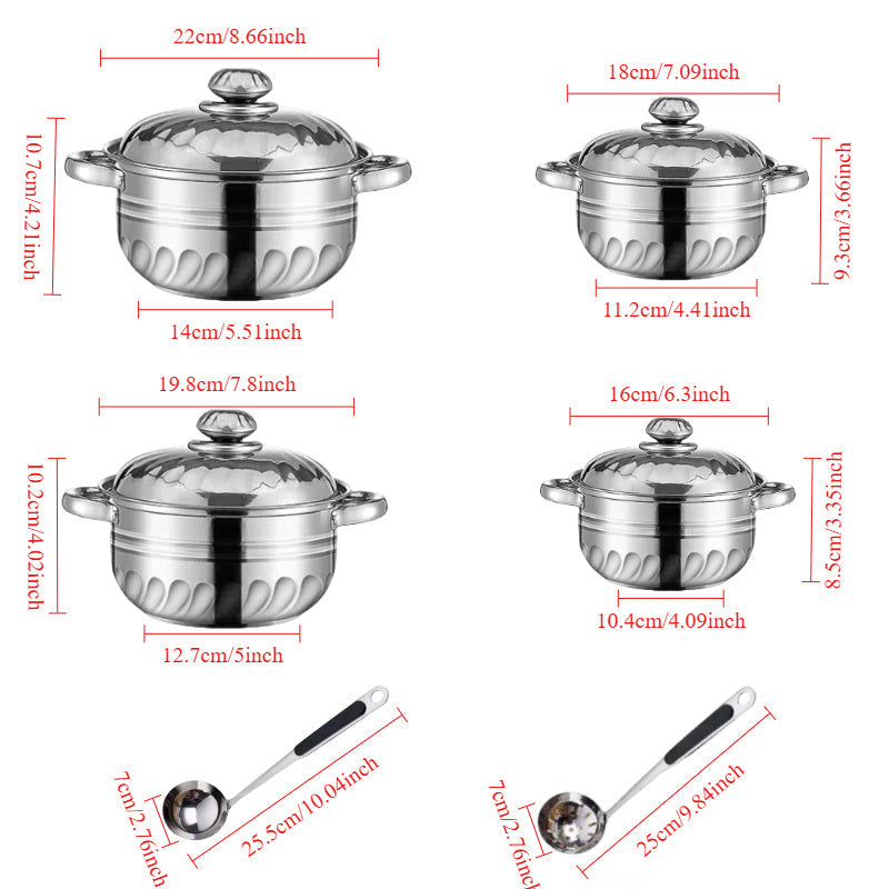 Set of 10 Stainless Steel Cookware Pieces, Strong Kitchen Pots and Pans with Lids and Spoons, Multipurpose Gift Idea for Home Cooking