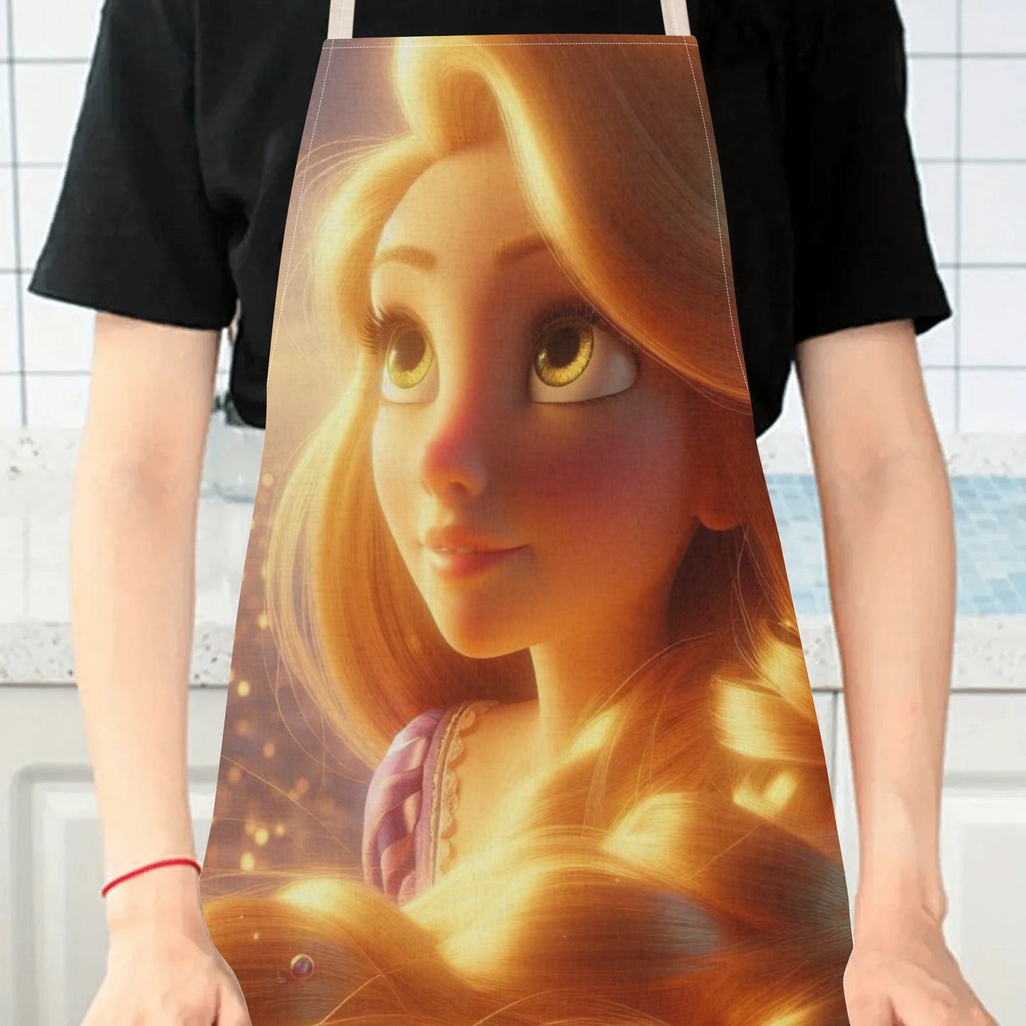 Waterproof apron featuring Disney's Elsa - iconic cartoon princess design, made from long-lasting polyester, perfect for use at home or in restaurants, cafes, and supermarkets.