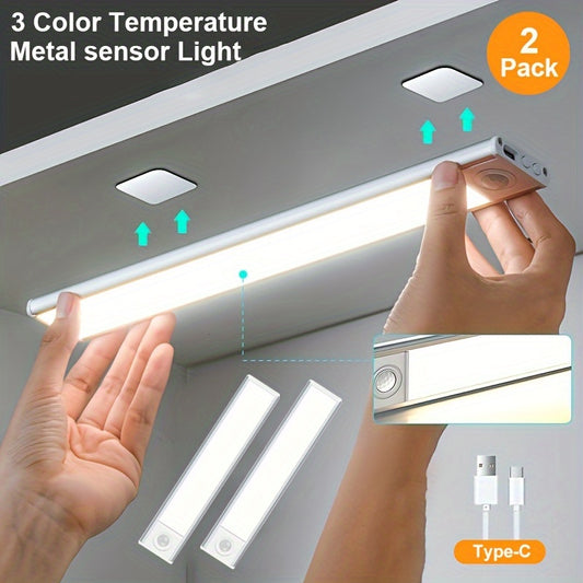 2 Rechargeable Under Cabinet Lights featuring Motion Sensor, 3 Color Temperatures, Magnetic Dimmable function, perfect for Closet & Kitchen Lighting. Can also be used as Wireless Counter Lights for Stairs & Pantry.