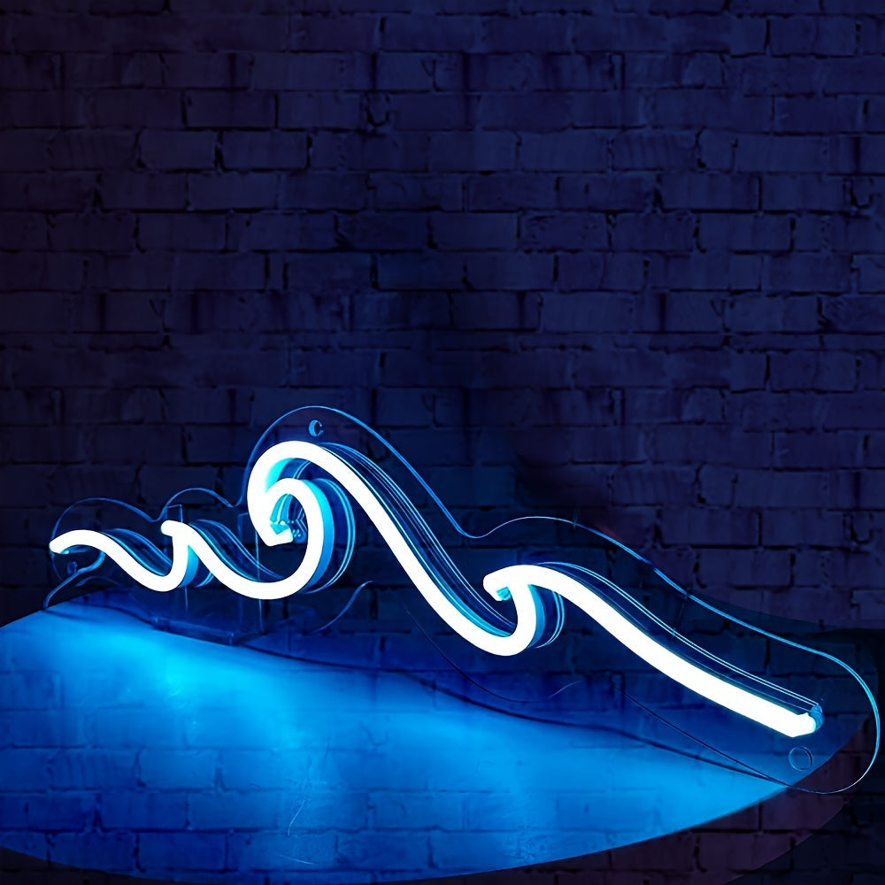 Get the Chu Jing Blue Wave Neon Sign for USB-powered adjustable brightness and button-controlled lighting in any room or as a perfect gift for Christmas or birthdays. Perfect for wall decor in living rooms, bedrooms, kitchens, game rooms, hotels, and