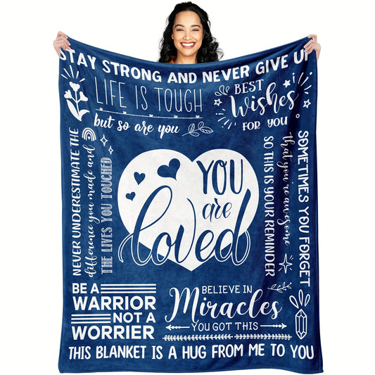 Stay Strong Blanket - Soft Blue Flannel Throw with Encouraging Messages for Those in Recovery and Loved Ones, Easy to Clean, Suitable for All Seasons - Ideal for Cuddling on the Couch