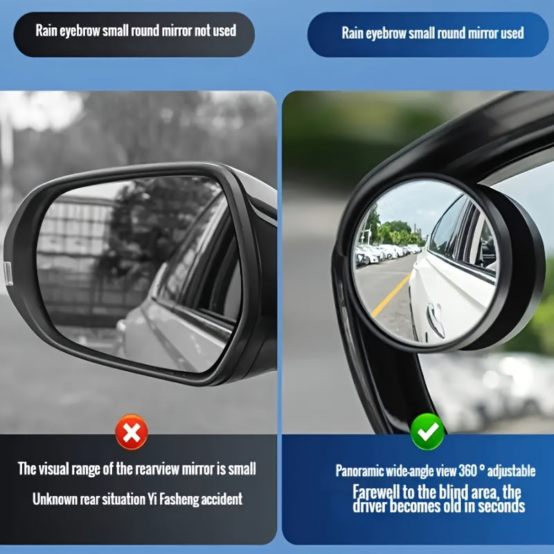 2pcs adjustable wide-angle round rearview mirrors for vehicle safety, made from ABS material with convex lens and blind spot mirror.