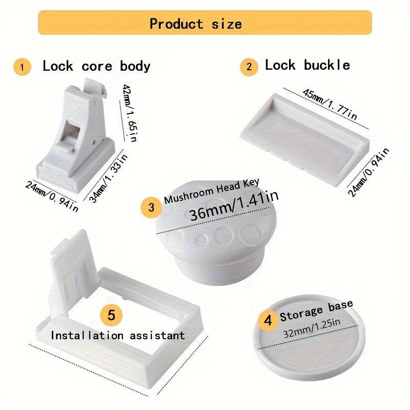 Secure your drawers and cabinet doors with ease using this set of 4 Magnetic Youngsters Safety Locks. These locks are easy to install with adhesive backing and include a convenient keychain for easy access. Made of lead-free ABS material, these locks