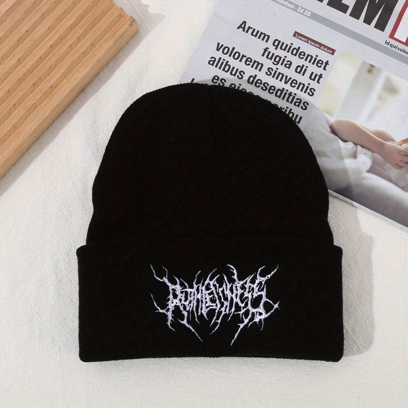 Unisex Casual Gothic Scar Embroidery Knit Beanie Street Fashion Ski Cap