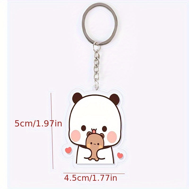 New fashion couple keychains featuring cartoon design made of acrylic material, perfect for accessorizing a cute school bag. This couple keychain set is a charming gift idea for student couples.