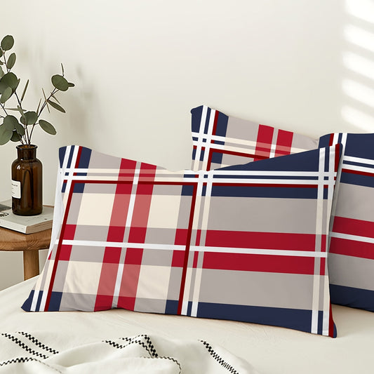 Striped Plaid Printed Brushed Pillowcase Set of 2 (Pillow core not included), Soft and Breathable Cover for Bedroom, Sofa, and Home Décor.