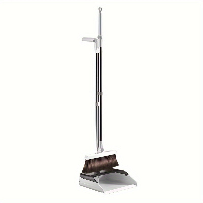 Telescopic Handle Folding Broom and Dustpan Set with Wall-Standing Design for Easy Storage, Ideal for Cleaning Living Room, Bedroom, Outdoor, Kitchen, and Patio. Plastic Construction with Standing Upright Feature.