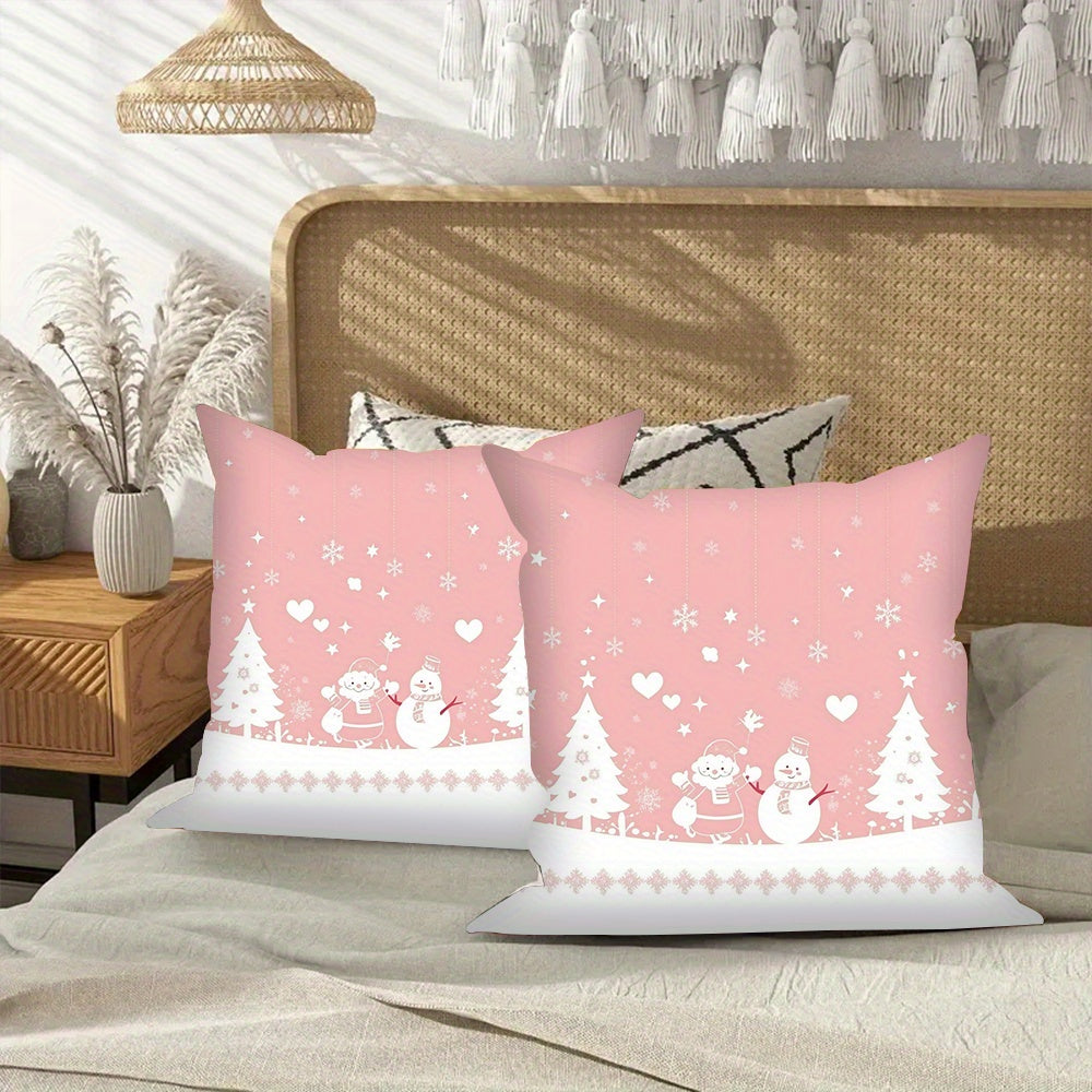 Set of 2 Pink Christmas Throw Pillow Covers, 45.72x45.72 cm, Made of Soft Polyester Fabric, High Definition Digital Printing, Square Cushion Case Perfect for Living Room, Bedroom, Car - Machine Washable