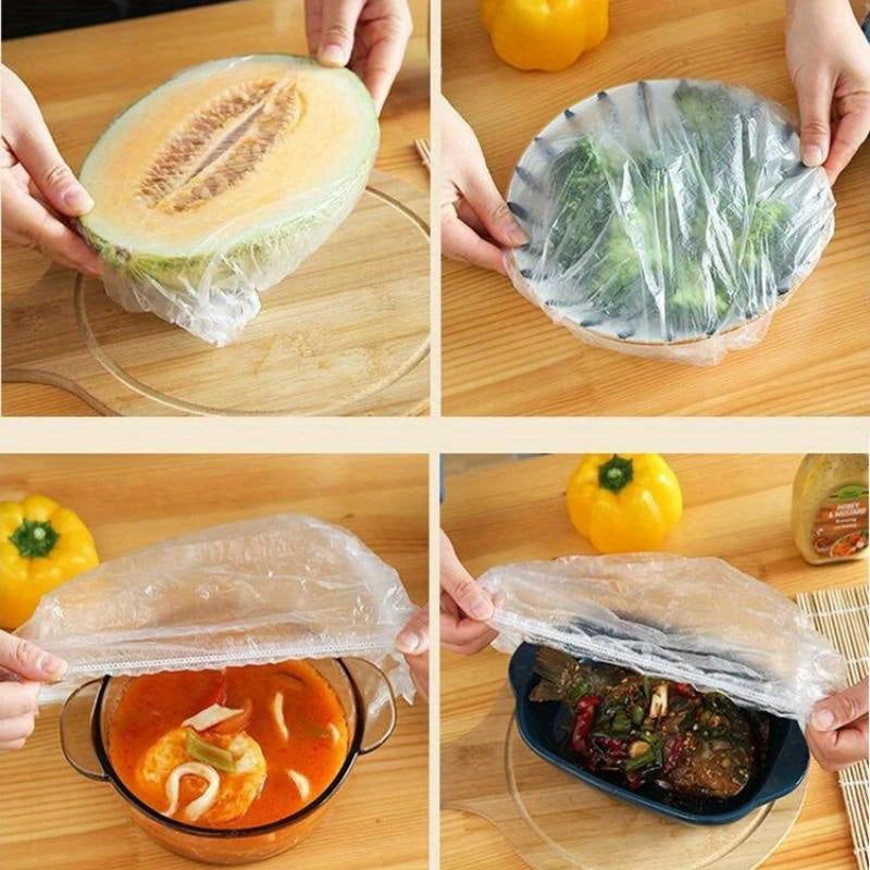 300-Pack Elastic Plastic Food Wrap Covers – Reusable Stretch-to-Fit Bags for Bowls, Produce, Fruits - BPA-Free, Keep Fresh Accessories