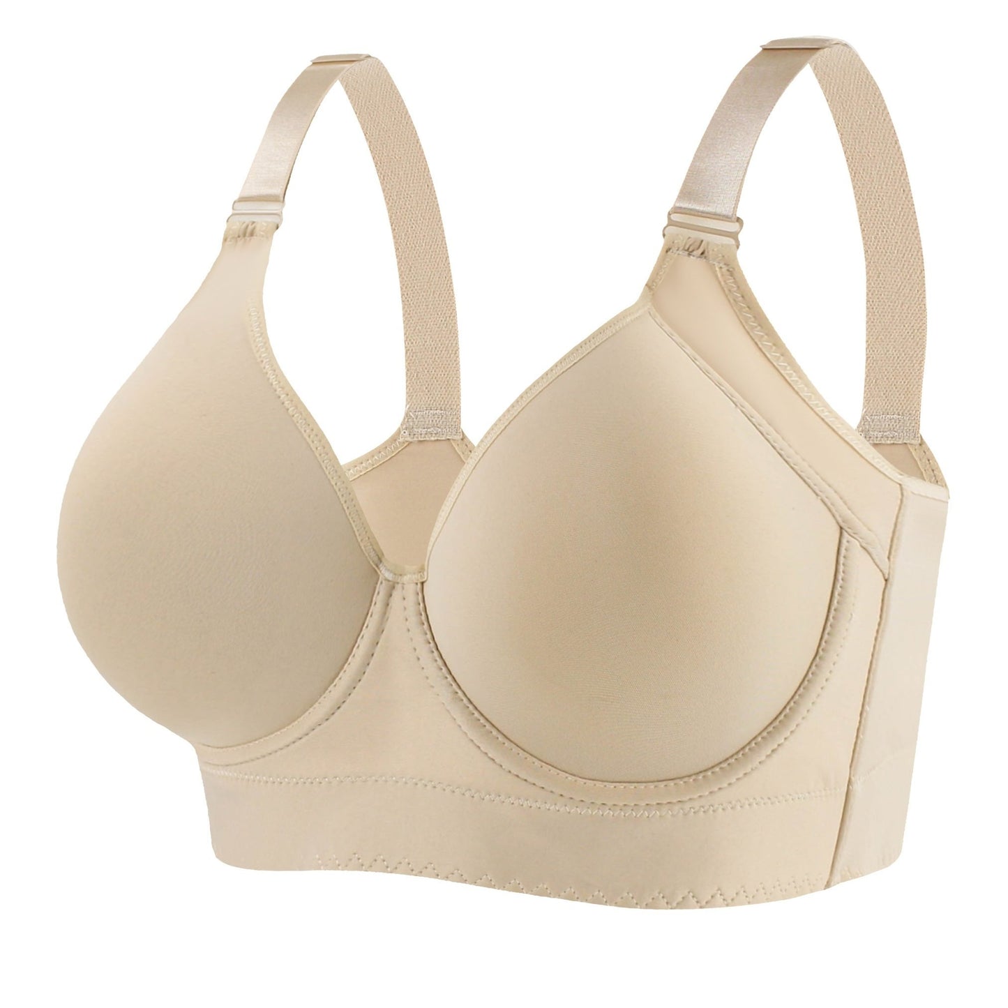 Seamless full coverage underwire bra in mature style, solid color, suitable for everyday wear with breathable knit fabric.