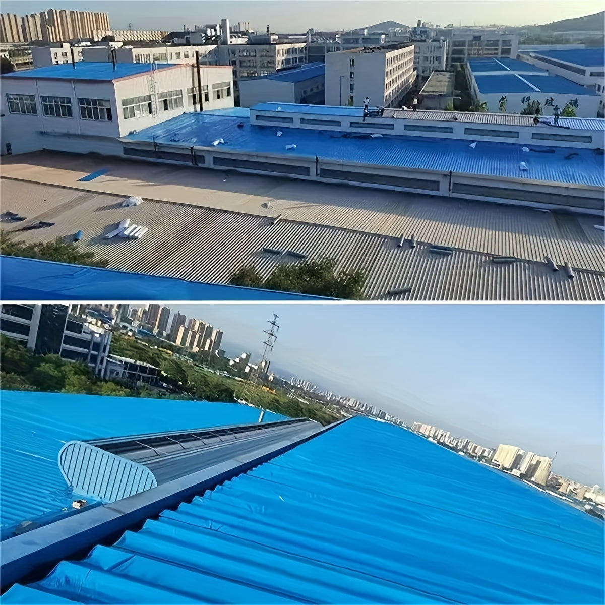 Durable waterproof tape for industrial metal roofs, 20cm x 500cm, for corrugated and flat roofs, with leak-proof sealing strip for heat insulation and cooling.