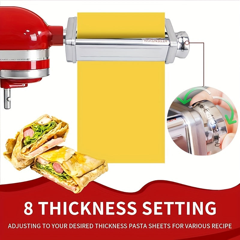 KitchenAid Stand Mixer Compatible Stainless Steel Pasta Roller and Cutter Set - Safe for Food Contact, Includes Sheet Roller and Spaghetti/Fettuccine Cutters, Essential Tools for Homemade Pasta Making in the Kitchen