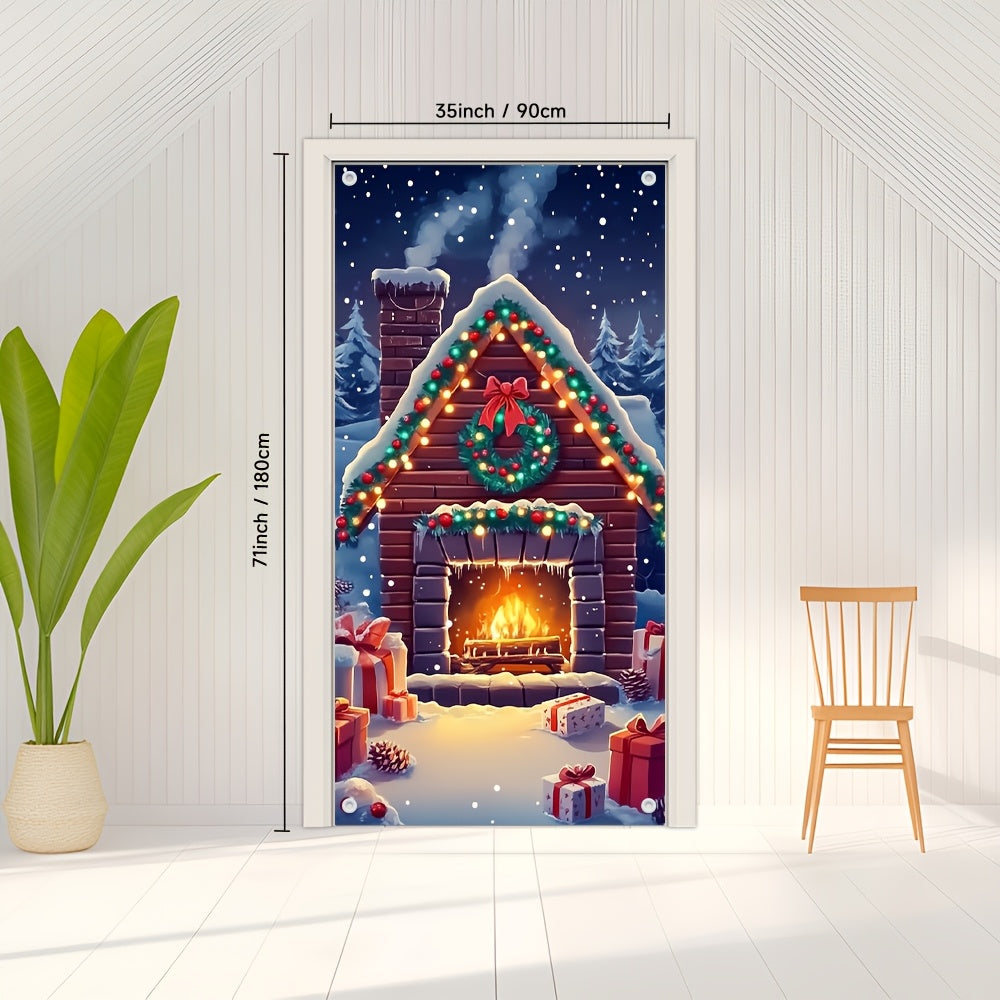 Festive Snowy Fireplace Door Cover - Ideal for Holiday & Winter Events, Infuses Cozy Atmosphere into Every Entryway