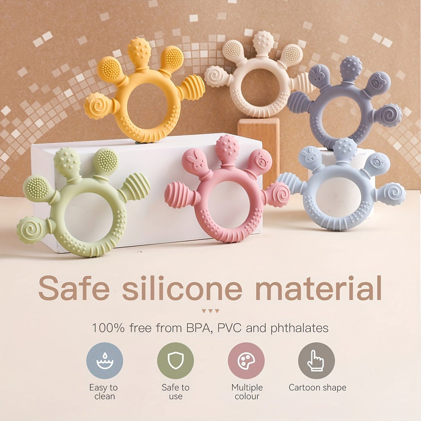 Silicone Teething Toy for Babies: BPA-Free, Food Grade, Safe for 0-3 Year Olds