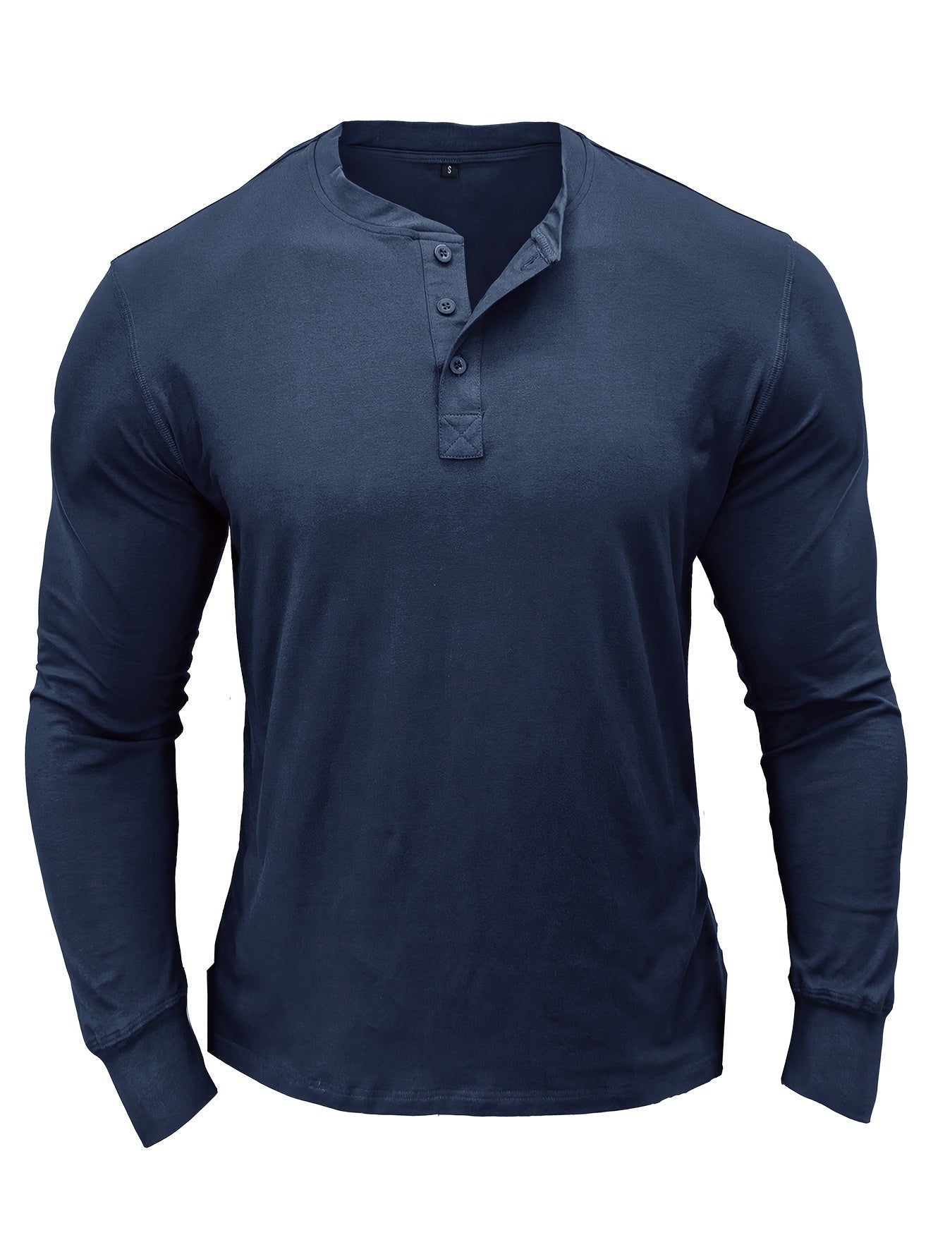 Amazon Men's Long Sleeve T-shirt, 100% Cotton Underwear, European and American Henley Shirt