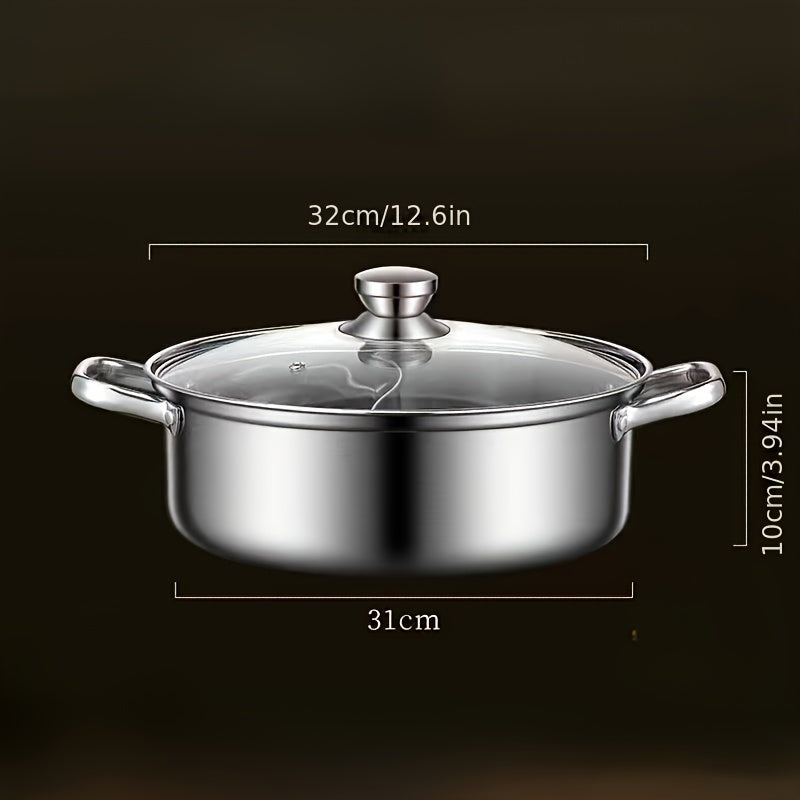 1 piece of Soup Pot Yuanyang Pot, made from extra-thick stainless steel for domestic use with a large capacity for hot pot or shabu shabu. Suitable for use on an electromagnetic furnace or gas furnace, this pot is versatile and suitable for general