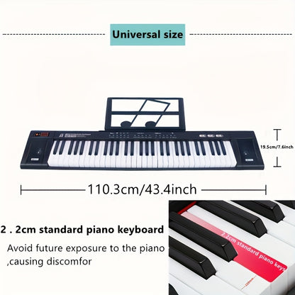 61-Key Portable Piano Keyboard with enhanced sound, suitable for beginners and adults. Includes gift for music enthusiasts, dual speakers, USB connectivity, music stand, and microphone.