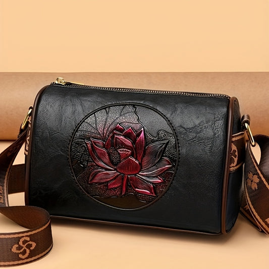 Vintage Floral Crossbody Bag for Women - Red Rose Embossed Design, Lightweight with Detachable Strap and Zip Closure - Ideal Gift for Mom, Valentine's Day, or Loved Ones - Available in