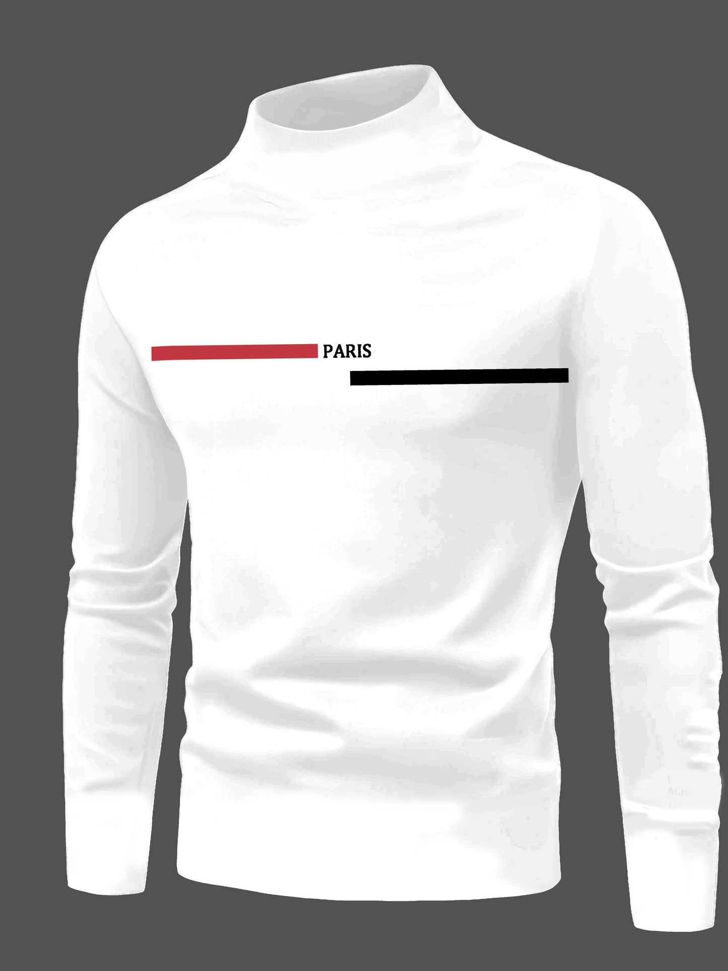 Men's Paris print long sleeve t-shirt, casual crew neck knit polyester top with slight stretch for spring/fall weekends.