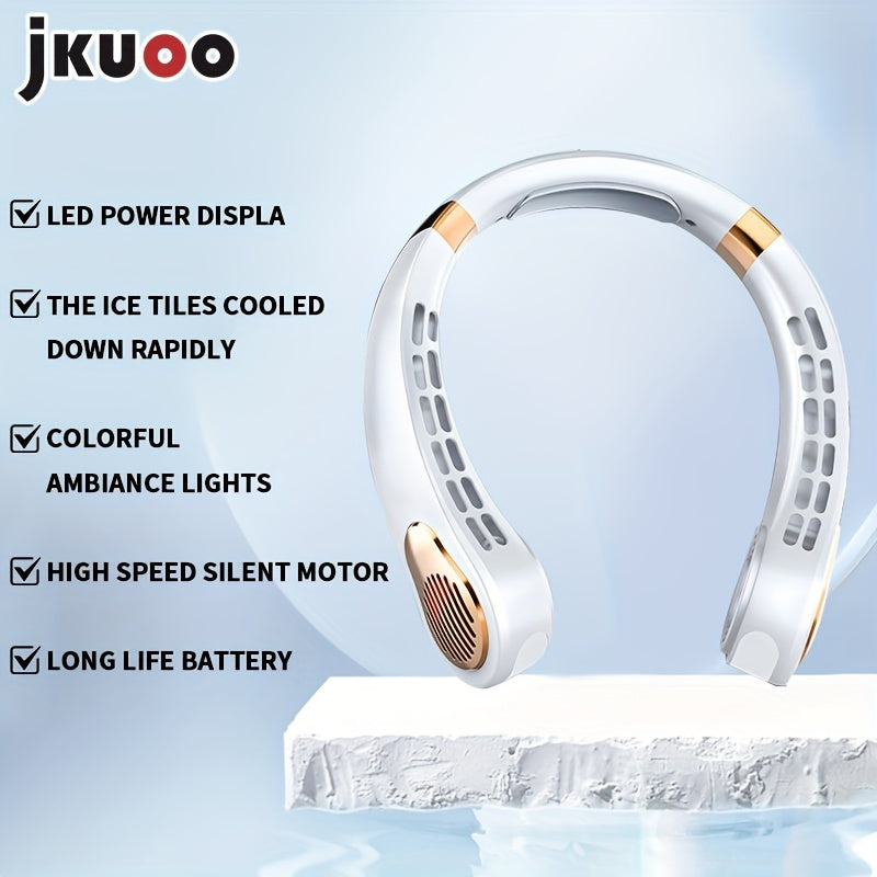 Introducing the JKUOO 2025 Neck Fan – Now with Upgraded USB Rechargeable Technology! This portable personal cooling device features a built-in lithium battery for unmatched convenience. Enjoy quiet operation with 5-speed adjustment options and LED lights