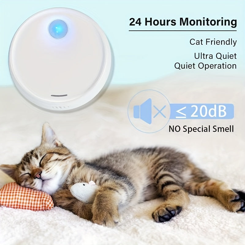 Cat Odor Purifier for Automatic Litter Boxes: Smart device with 24-hour monitoring, pet-friendly, intelligent sensor light, and continuous odor removal for dog and cat toilets.