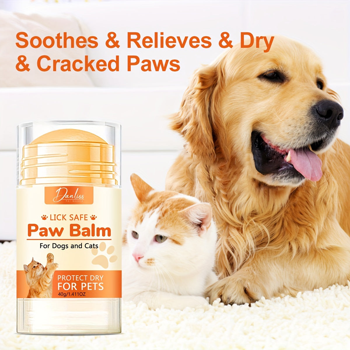 Danliss Lick Safe Paw Balm for Dogs & Cats - 40g moisturizer for dry paws & noses, in plastic container.