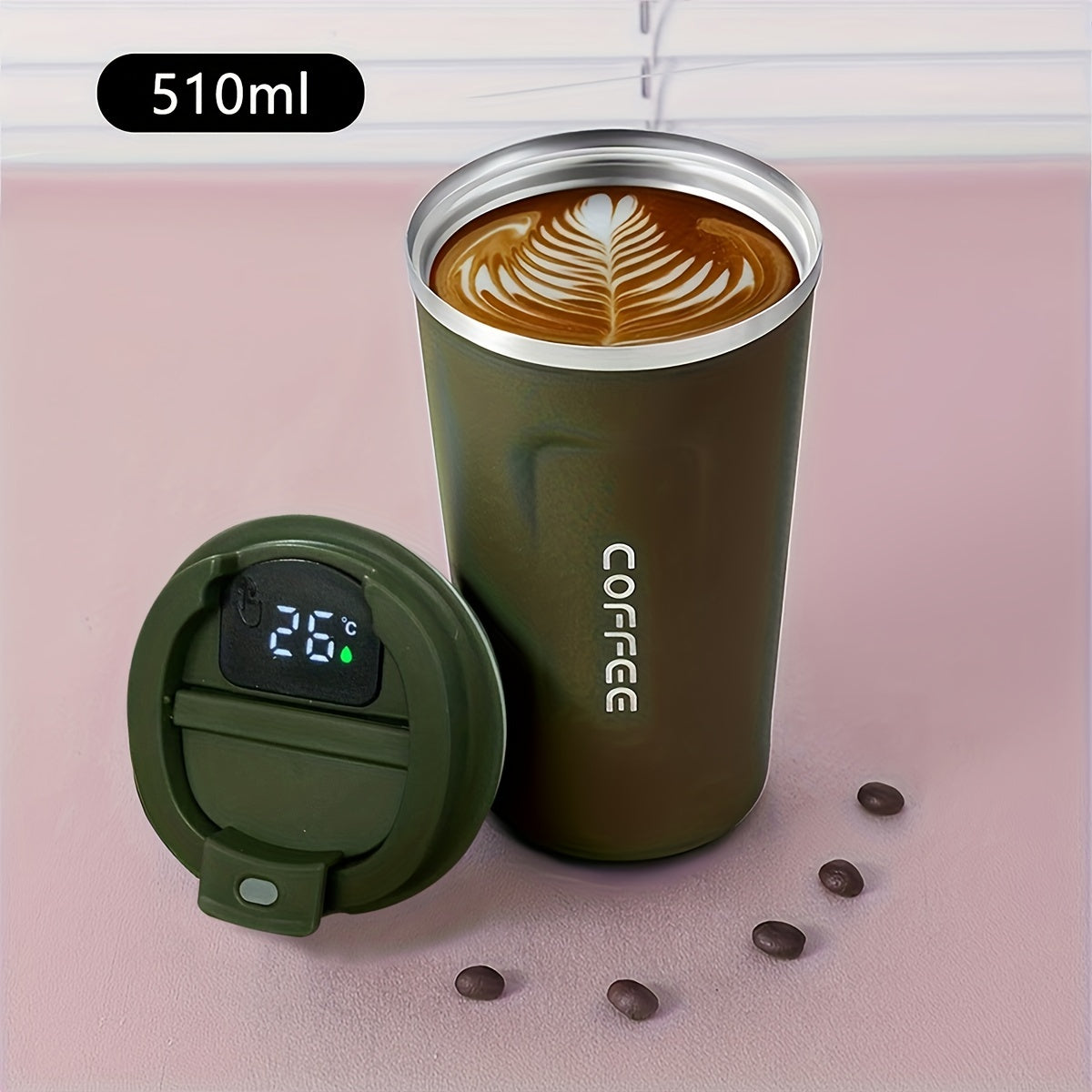 17oz Insulated Coffee Pot with Smart Temperature Display, made of 304 Stainless Steel. Ideal for outdoor activities, driving, camping, and as a birthday gift.