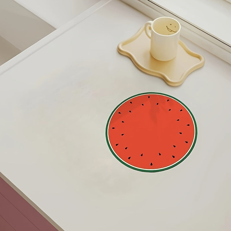 Round Dish Drying Mat with Watermelon Design - Highly Absorbent, Non-Slip Rubber Backing, Perfect for Kitchen and Bar Countertops