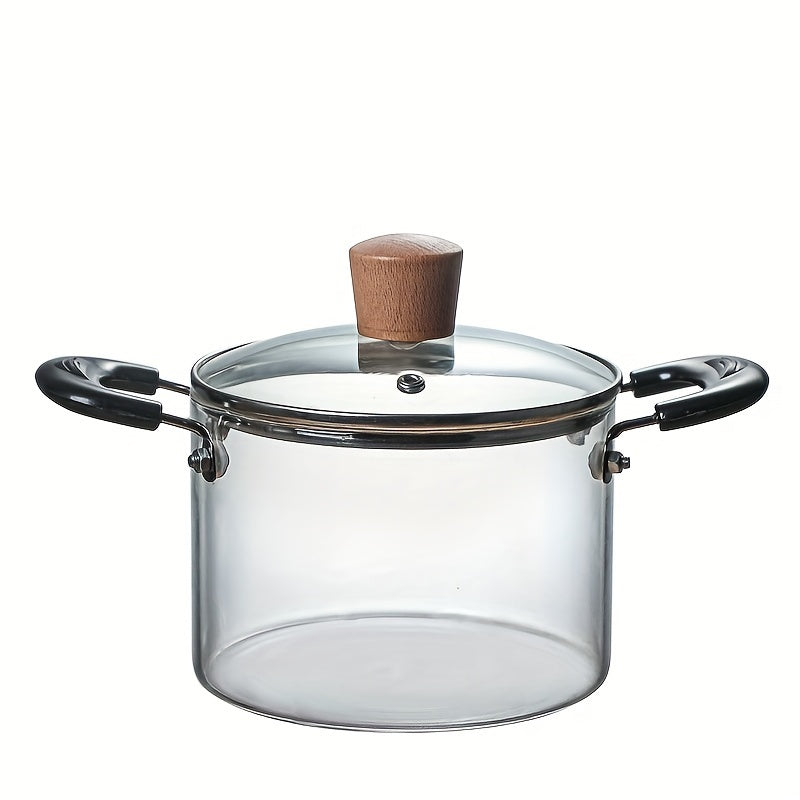 Glass steamer pot with a high capacity and two handles - see-through design, perfect for use in both home kitchens and restaurants.