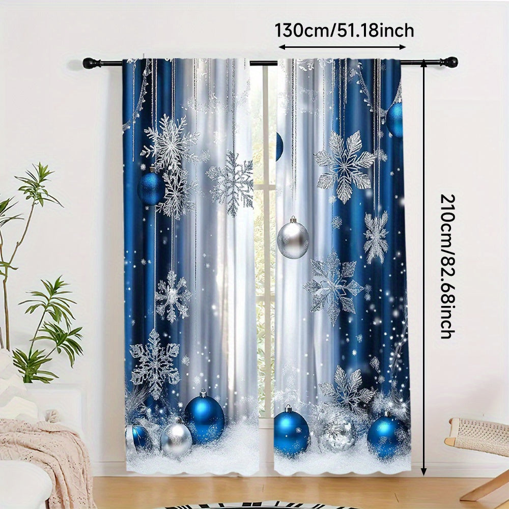 Christmas Blue Festive Curtains Set includes 2 pieces - Featuring Rod Pocket Design and Digital Printed Polyester Drapes perfect for Living Room, Kitchen, and Dining Decor (Rod Not Included)