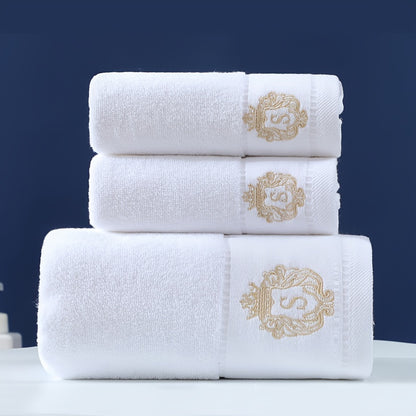 High-quality set of 3 pure cotton towels, soft and skin-friendly. Ideal for home, hotels, and beauty salons. Set includes 1 bath towel (380g, 70*140cm) and 2 face towels (100g each, 34*74cm). Excellent absorbency, perfect for bathroom promotions.