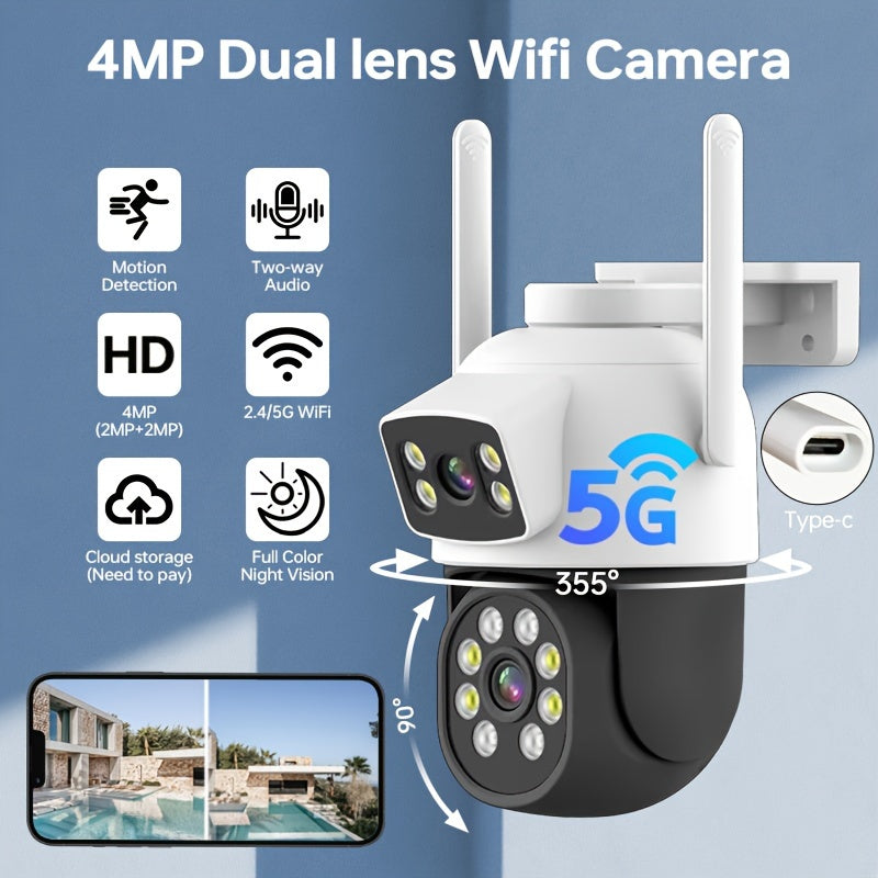 Dual Lens Outdoor Security Camera by Zhxinsd - Features Wireless WiFi, 350° PTZ, HD Color Night Vision, Two-Way Audio, Human Detection, and Smart Alerts for Home Surveillance