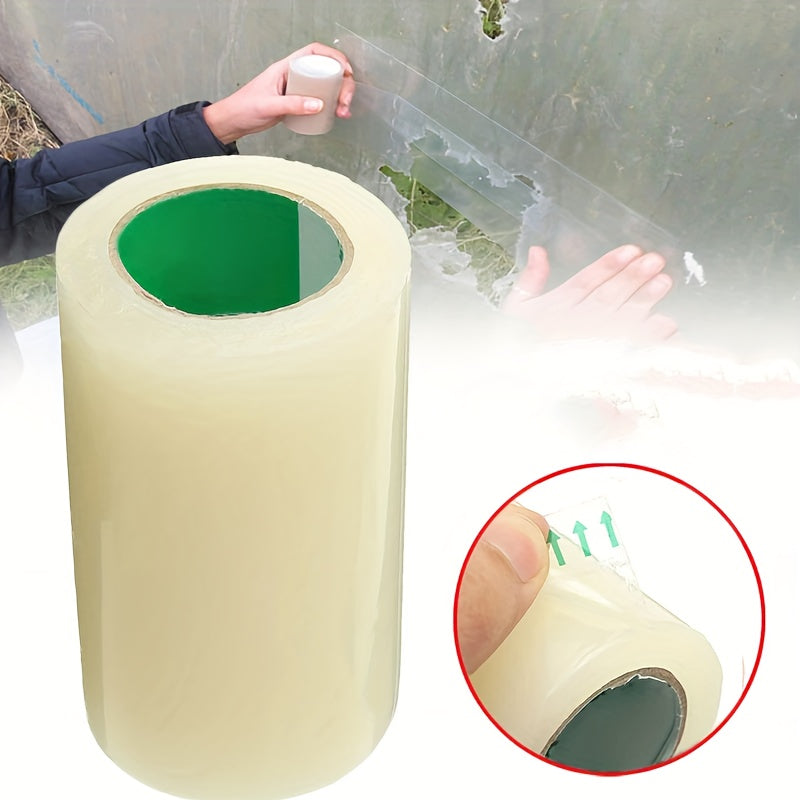 Greenhouse repair tape for agriculture and garden film, clear and UV resistant, with high strength adhesive for DIY repairs.