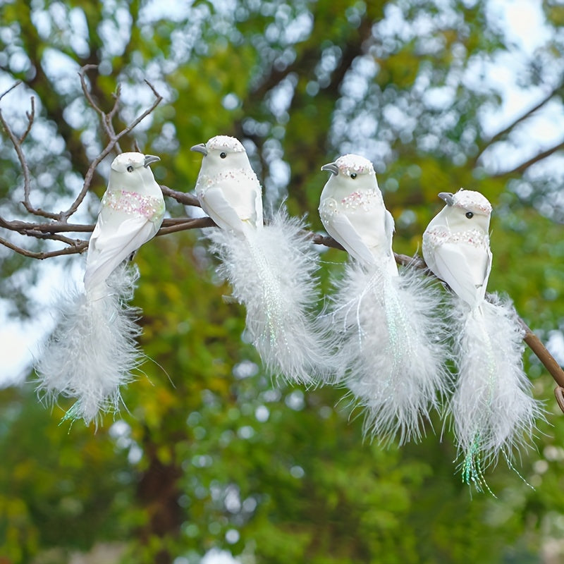 6 artificial Christmas pigeon bird decorations for DIY wreath arrangements, party and wedding decor.