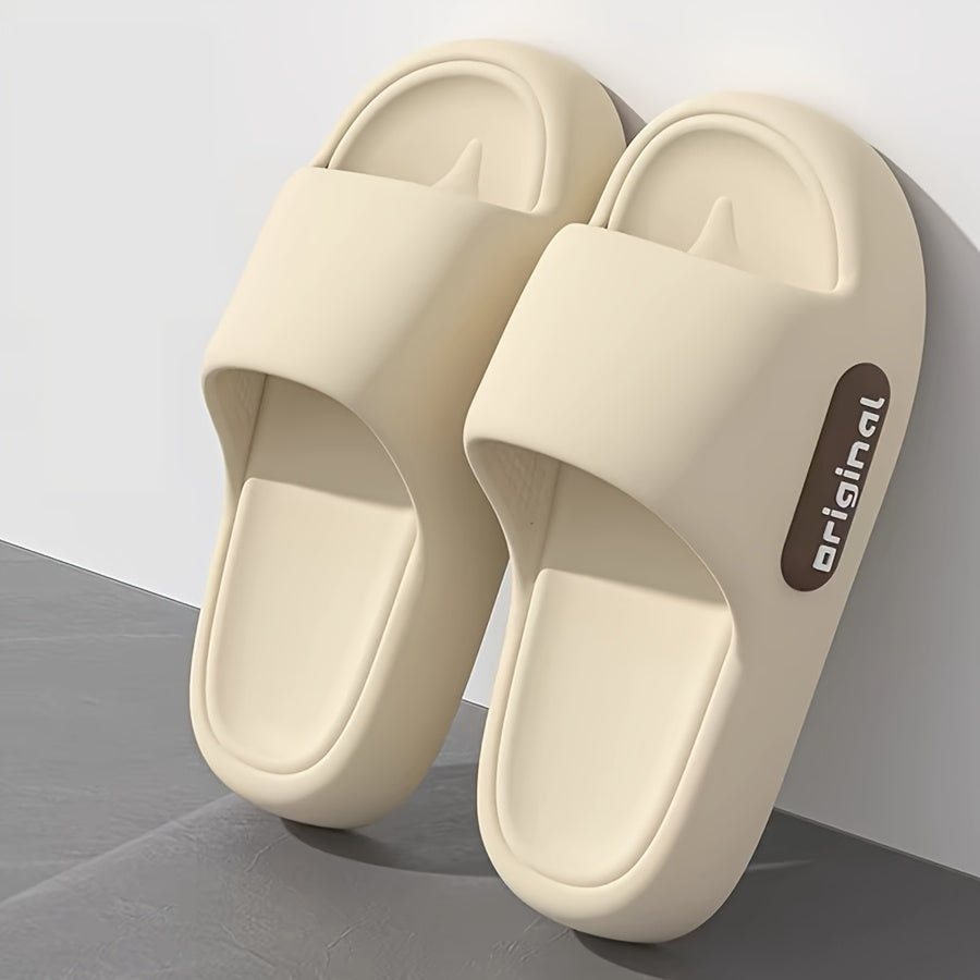 Stylish solid color slippers with soft soles, ideal for indoor use. Made with EVA material that's easy to clean in the machine.