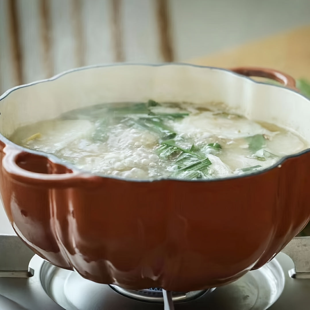 Enamel Pumpkin-Shaped Cooking Pot - Versatile Soup and Stew Pan for Home and Professional Kitchens