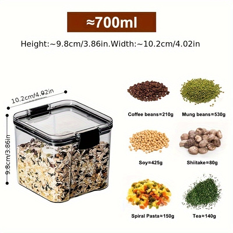 Set of airtight food storage containers - Clear plastic canisters with durable lids for organizing kitchen and pantry items like cereal, pasta, grains, nuts, and spices. BPA-free PET material, stackable design, and available in various sizes (small