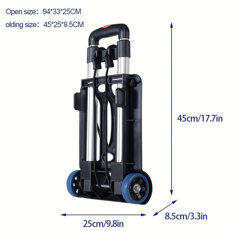 Ultra-Lightweight Portable Trolley - Compact, Folding Design with Telescopic Aluminum Handle, Durable Plastic/Metal/Aluminum Construction, Four Rubber Wheels for Easy Shopping, Moving Freight & Camping Essentials - Black, Ideal for Camping Gear