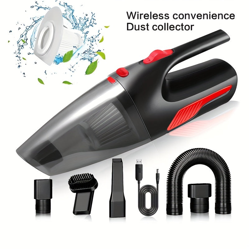 Portable car vacuum cleaner that can be used both in the car and at home. This high-power handheld vacuum cleaner is wireless and can be charged with a USB. Ideal for cleaning small messes in your car or home. A versatile cleaning tool perfect for any