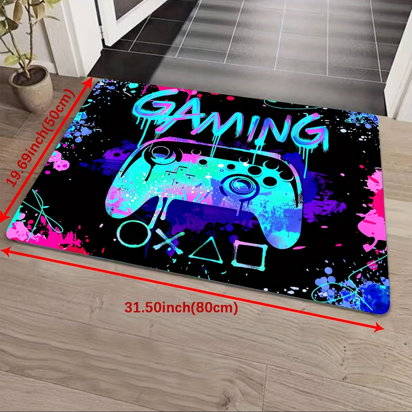 1 piece, 3D Gaming Area Rug made of soft flannel material perfect for your living room, bedroom, or carpet. This machine-washable rug is great for gamers and features a decorative design of a controller.