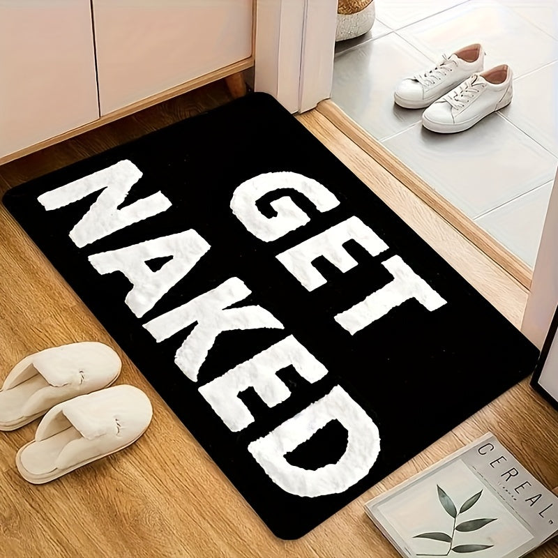 1 Piece Luxury Flannel Memory Foam Bath Mat - Soft Non-Slip Washable Bathroom Rug with a Funny "Get Naked" Design in Black and White - Made of Machine Washable Polyester - Rectangle Bath Carpet