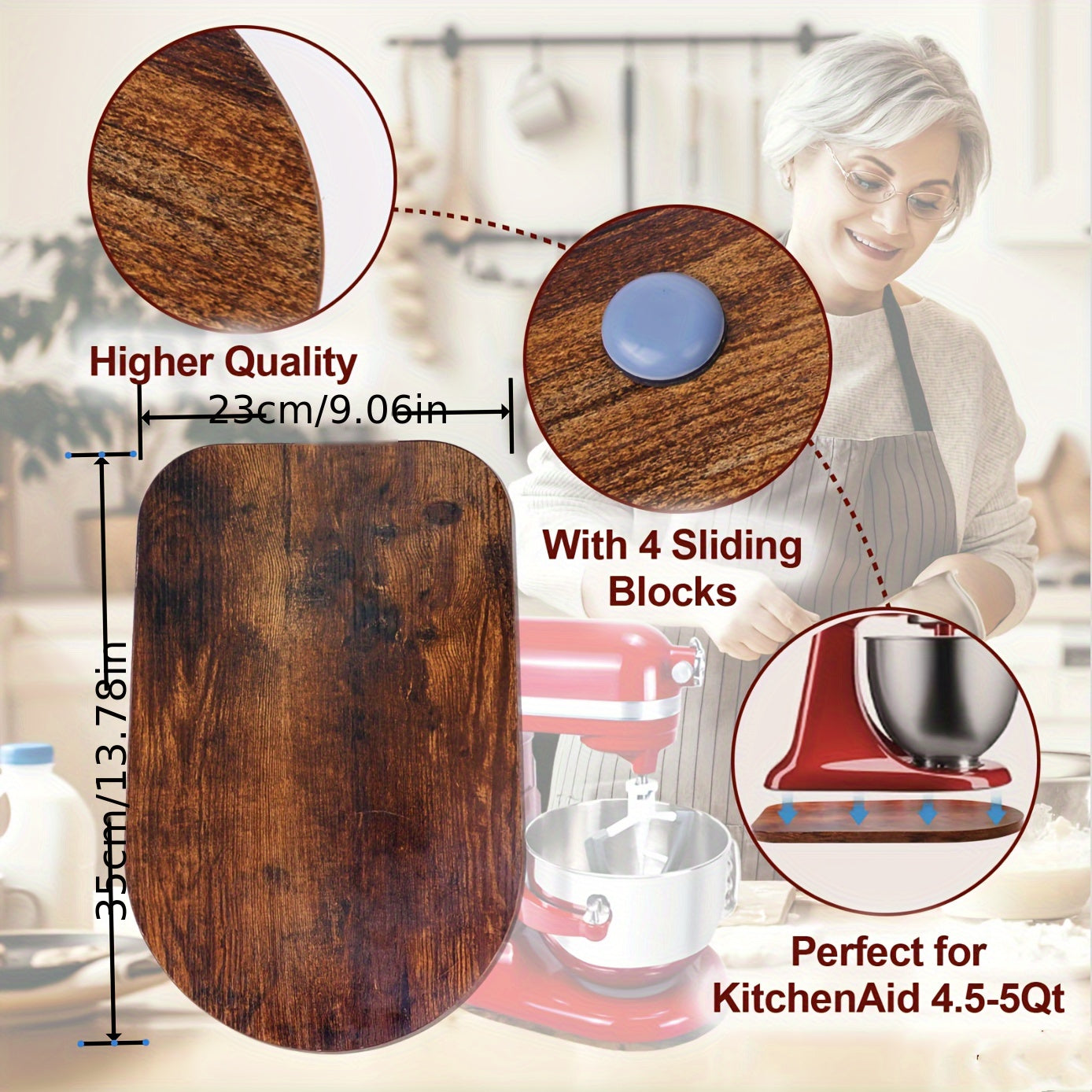 High-Quality Wooden Mixer Slider designed for KitchenAid Stand Mixers - Compatible with 4.5/5/6/7/8 Quart Models, Made from Non-Toxic Materials