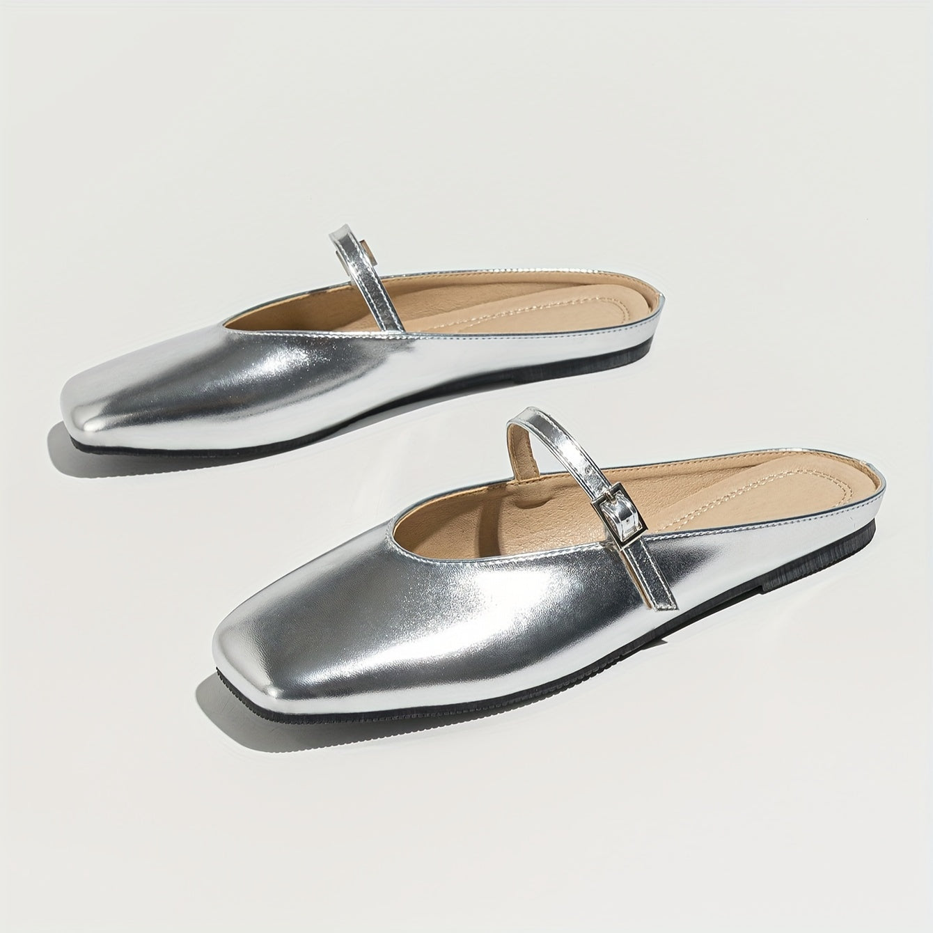 New silvery mule shoes for women, perfect for summer 2024 with soft soles.