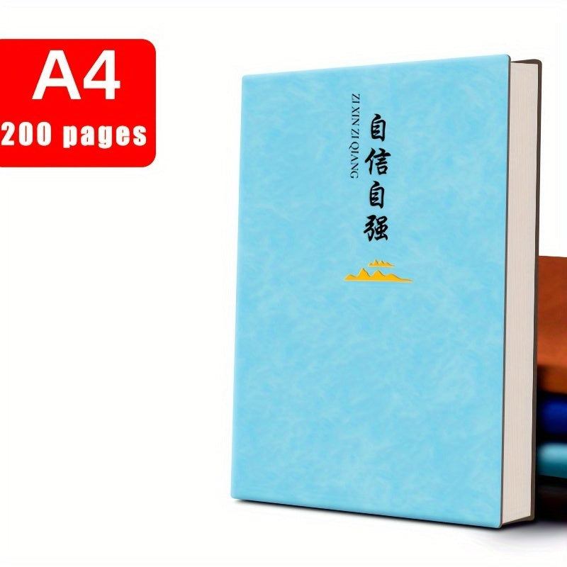 Luxury leather bound A4 notebook with 200 pages, glossy finish, plain ruling, ideal for business office work meetings.