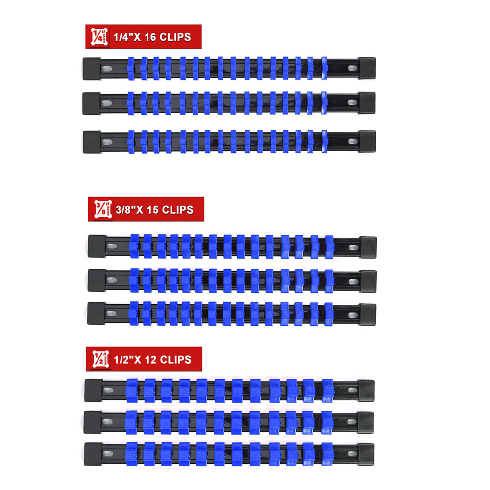 Organize your sockets with the Socket Organizer Tool - High-Quality Socket Bracket Set compatible with 1/4 Inch, 3/8 Inch, and 1/2 Inch sizes.