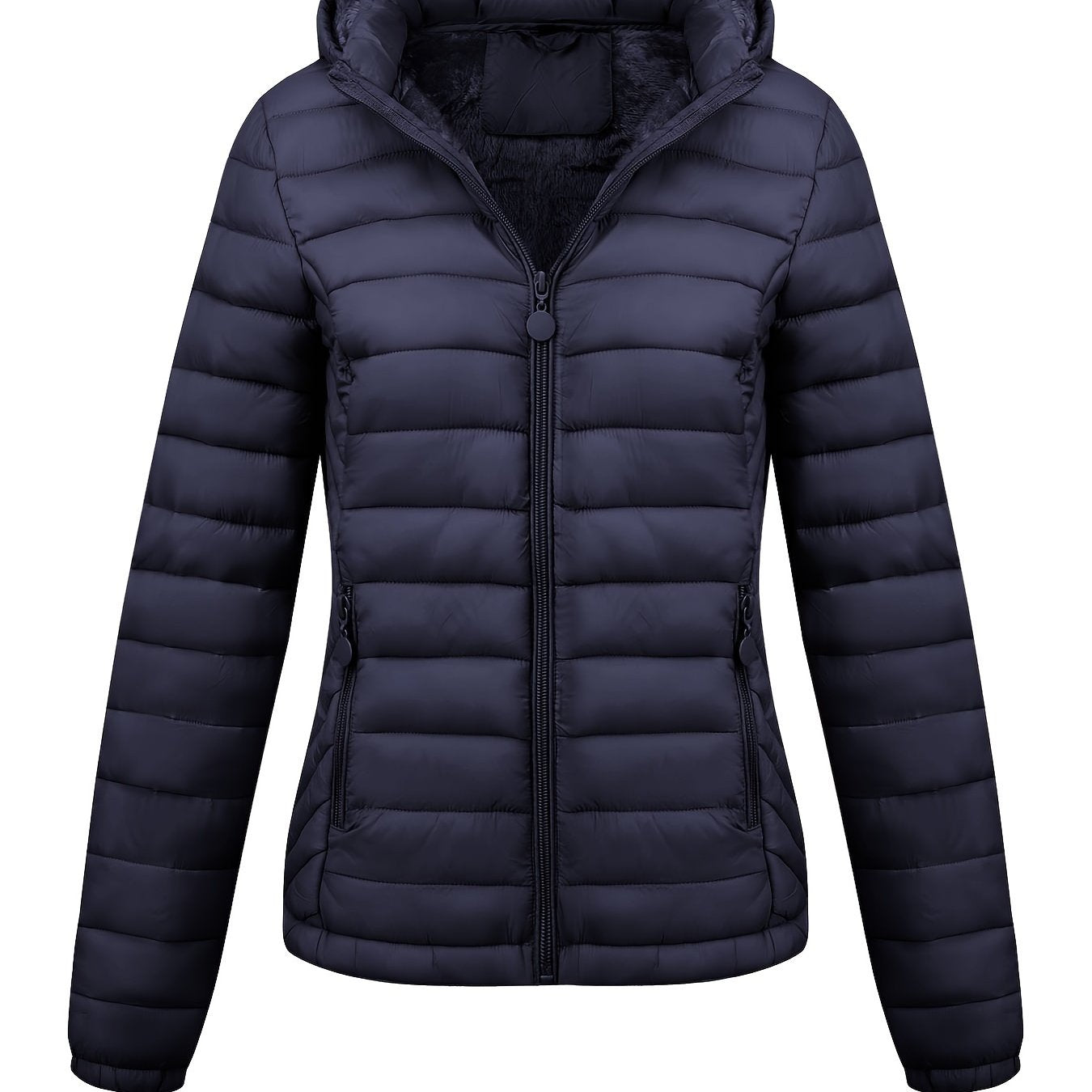 Simple hooded coat for women, perfect for autumn and winter, with pockets for easy commuting.