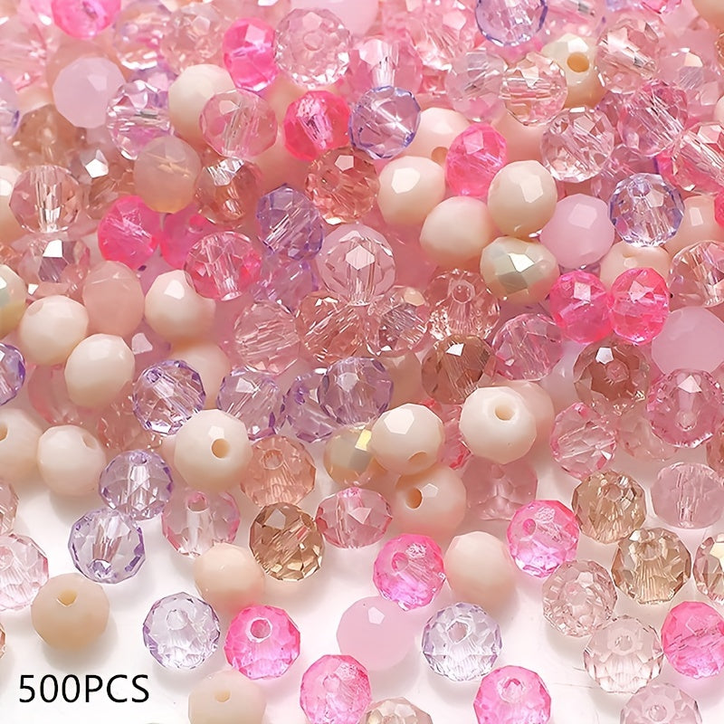 500 pieces of imitation crystal glass beads, measuring 4mm and featuring a faceted round design. These spacer beads come with a hole, perfect for creating your own bracelets, necklaces, earrings, and other DIY jewelry crafting projects.