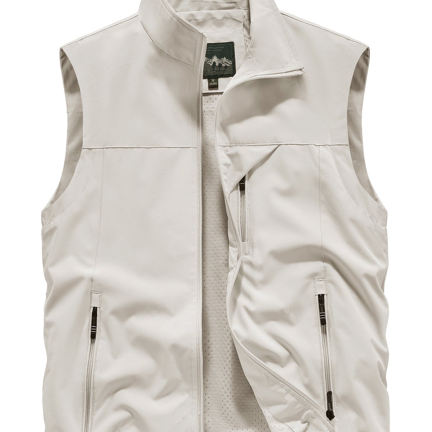 Men's Sleeveless Jacket with Zipper Pockets, Stand Neck Vest for Outdoor Activities.