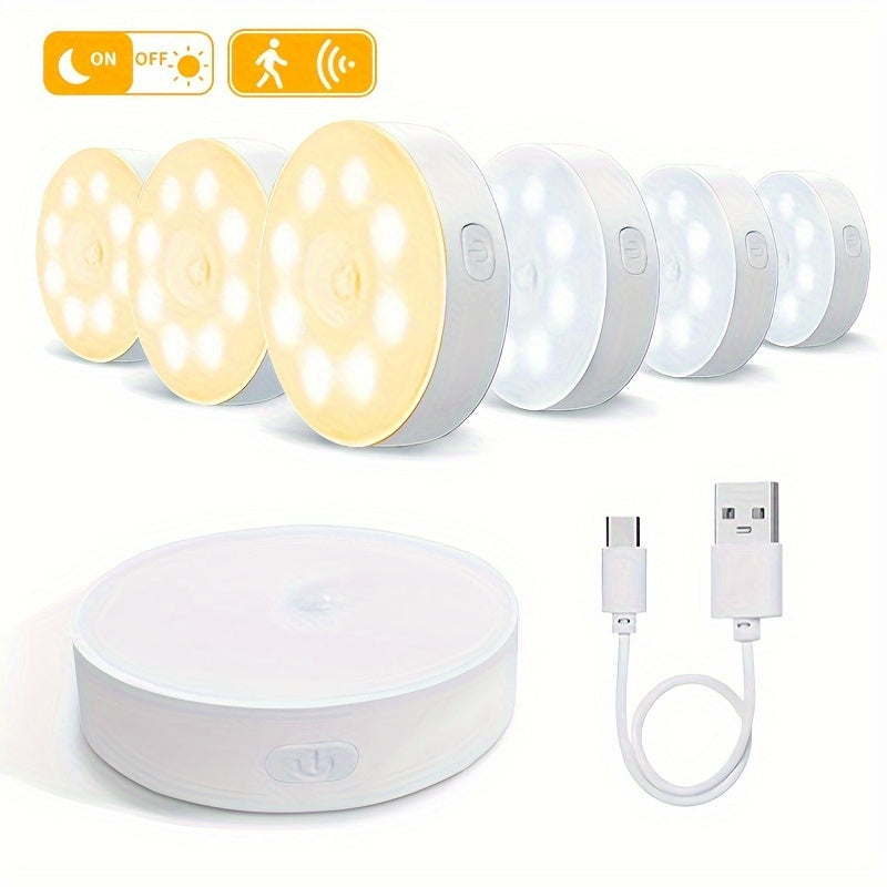 3 AMILL LED Step Lights with Motion Sensor, Adjustable Brightness, Flush Mount, Battery Operated, for various spaces.